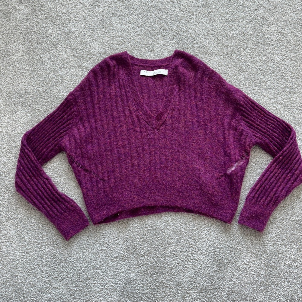 IRO Paris Wall Sweater Womens XS Purple V-Neck Relaxed Shimmer Wool‎ Mohair